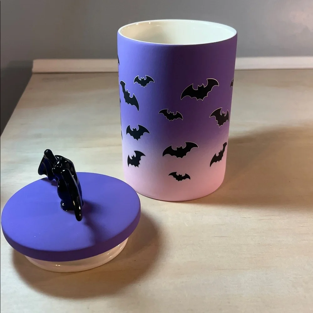 Purple and Pink Bat-Themed Textired Jar